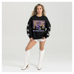 Minnesota Vikings Gameday Couture Women's Pure Victory Rhinestud Star-Sleeve Pullover Sweatshirt - Black Pullover