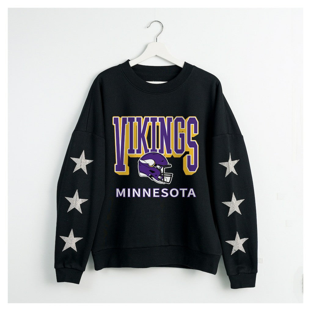 Minnesota Vikings Gameday Couture Women's Pure Victory Rhinestud Star-Sleeve Pullover Sweatshirt - Black Pullover