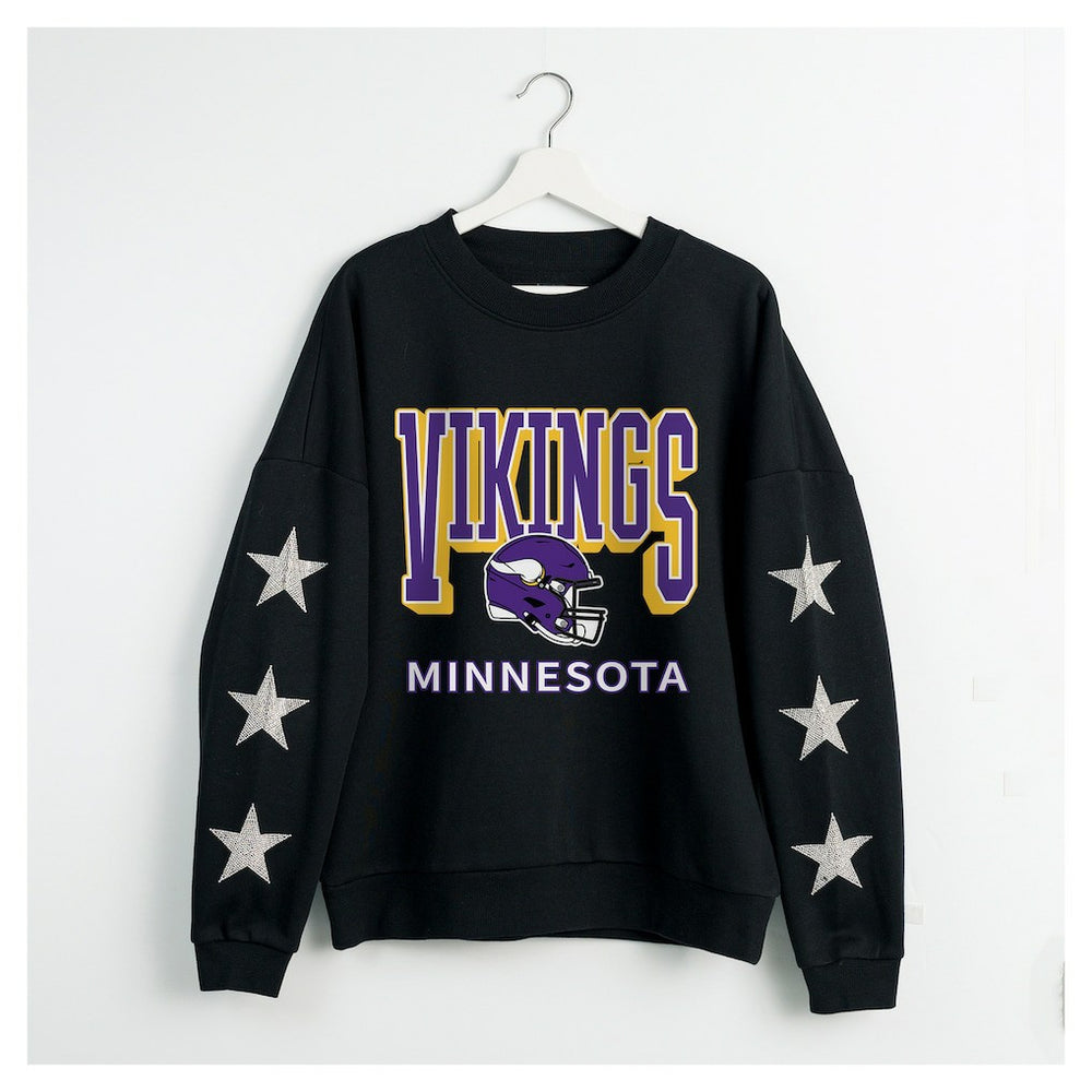 Minnesota Vikings Gameday Couture Women's Pure Victory Rhinestud Star-Sleeve Pullover Sweatshirt - Black Pullover