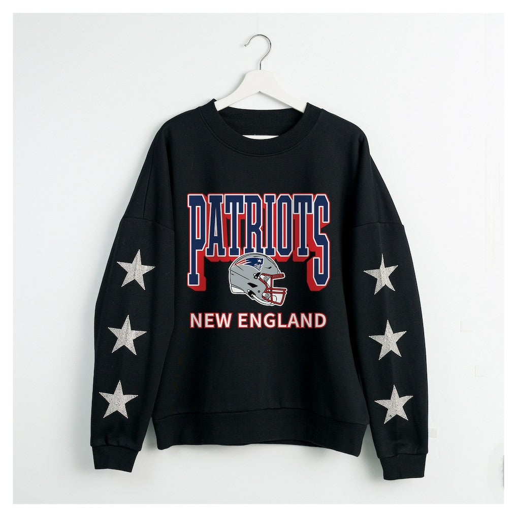 New England Patriots Gameday Couture Women's Pure Victory Rhinestud Star-Sleeve Pullover Sweatshirt - Black Pullover