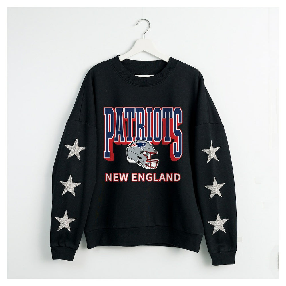 New England Patriots Gameday Couture Women's Pure Victory Rhinestud Star-Sleeve Pullover Sweatshirt - Black Pullover
