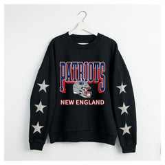 New England Patriots Gameday Couture Women's Pure Victory Rhinestud Star-Sleeve Pullover Sweatshirt - Black Pullover