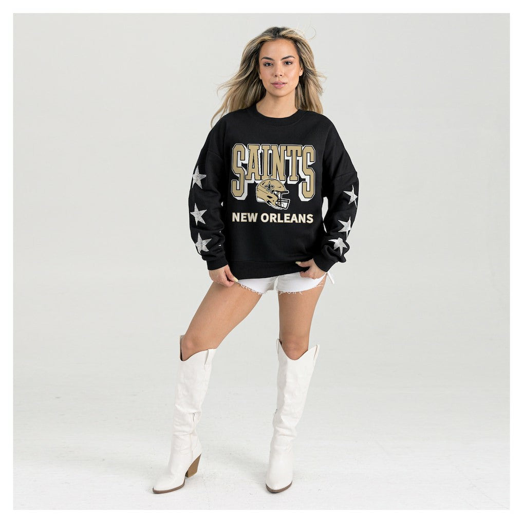 New Orleans Saints Gameday Couture Women's Pure Victory Rhinestud Star-Sleeve Pullover Sweatshirt - Black Pullover