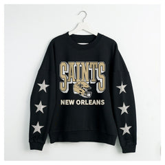 New Orleans Saints Gameday Couture Women's Pure Victory Rhinestud Star-Sleeve Pullover Sweatshirt - Black Pullover