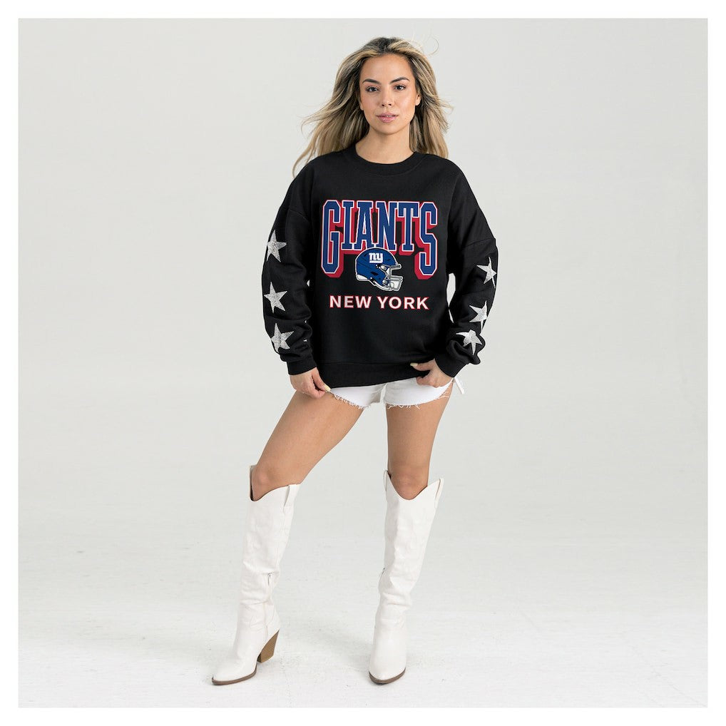 New York Giants Gameday Couture Women's Pure Victory Rhinestud Star-Sleeve Pullover Sweatshirt - Black Pullover