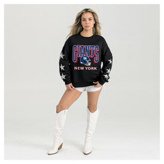 New York Giants Gameday Couture Women's Pure Victory Rhinestud Star-Sleeve Pullover Sweatshirt - Black Pullover