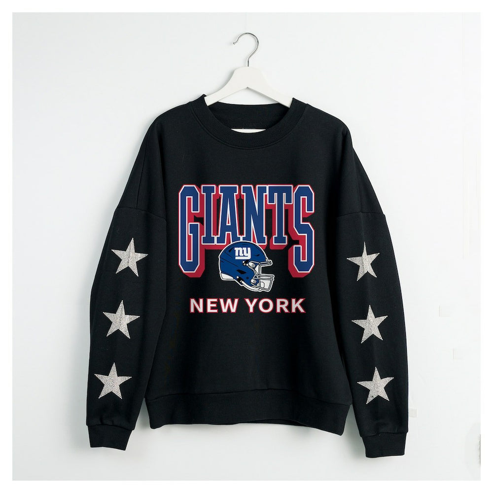 New York Giants Gameday Couture Women's Pure Victory Rhinestud Star-Sleeve Pullover Sweatshirt - Black Pullover