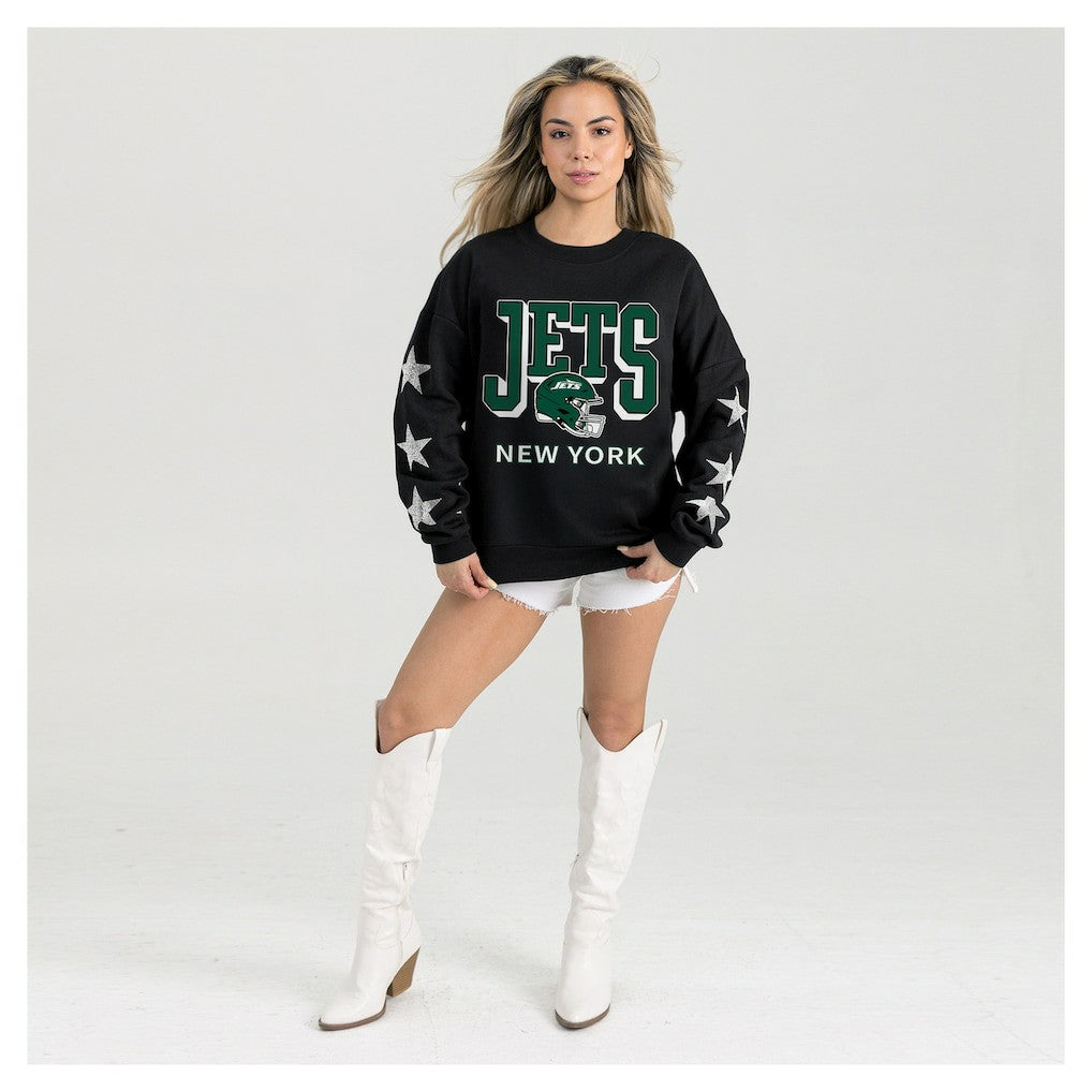 New York Jets Gameday Couture Women's Pure Victory Rhinestud Star-Sleeve Pullover Sweatshirt - Black Pullover
