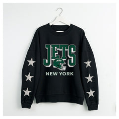 New York Jets Gameday Couture Women's Pure Victory Rhinestud Star-Sleeve Pullover Sweatshirt - Black Pullover