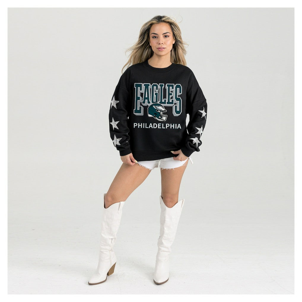 Philadelphia Eagles Gameday Couture Women's Pure Victory Rhinestud Star-Sleeve Pullover Sweatshirt - Black Pullover