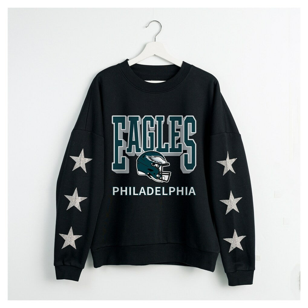Philadelphia Eagles Gameday Couture Women's Pure Victory Rhinestud Star-Sleeve Pullover Sweatshirt - Black Pullover