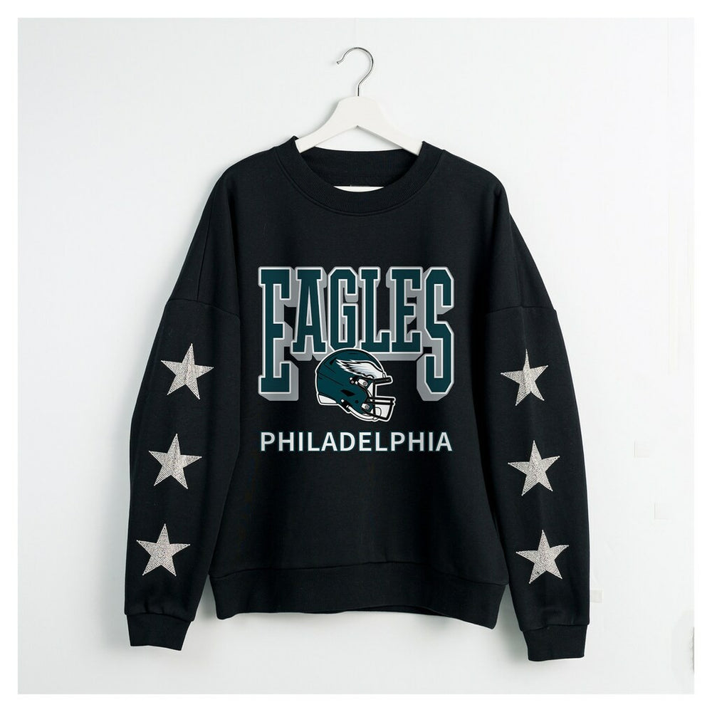 Philadelphia Eagles Gameday Couture Women's Pure Victory Rhinestud Star-Sleeve Pullover Sweatshirt - Black Pullover