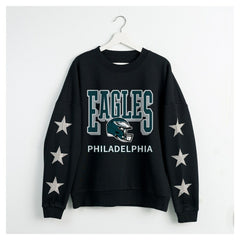 Philadelphia Eagles Gameday Couture Women's Pure Victory Rhinestud Star-Sleeve Pullover Sweatshirt - Black Pullover