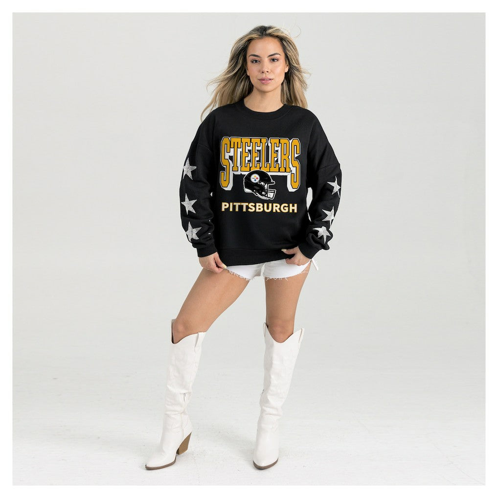 Pittsburgh Steelers Gameday Couture Women's Pure Victory Rhinestud Star-Sleeve Pullover Sweatshirt - Black Pullover