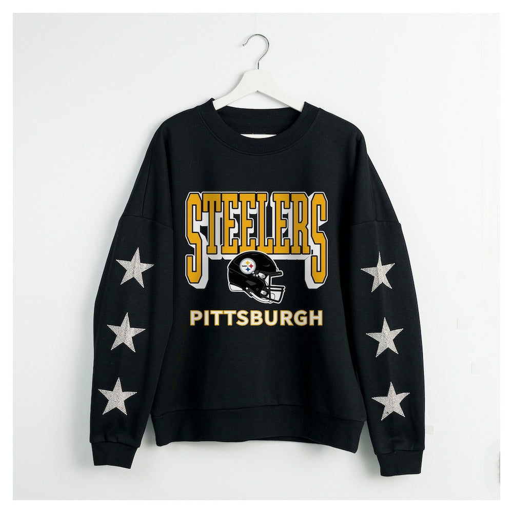 Pittsburgh Steelers Gameday Couture Women's Pure Victory Rhinestud Star-Sleeve Pullover Sweatshirt - Black Pullover