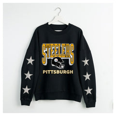 Pittsburgh Steelers Gameday Couture Women's Pure Victory Rhinestud Star-Sleeve Pullover Sweatshirt - Black Pullover