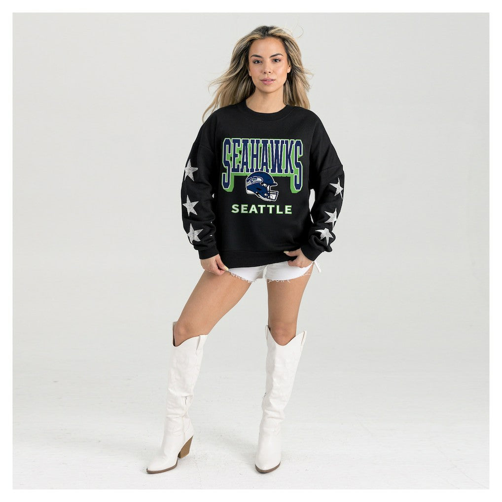 Seattle Seahawks Gameday Couture Women's Pure Victory Rhinestud Star-Sleeve Pullover Sweatshirt - Black Pullover