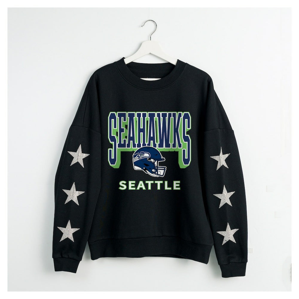 Seattle Seahawks Gameday Couture Women's Pure Victory Rhinestud Star-Sleeve Pullover Sweatshirt - Black Pullover