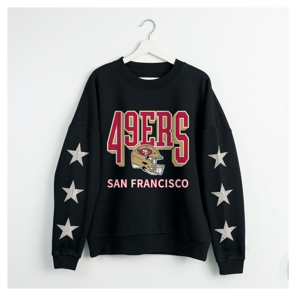 San Francisco 49ers Gameday Couture Women's Pure Victory Rhinestud Star-Sleeve Pullover Sweatshirt - Black Pullover