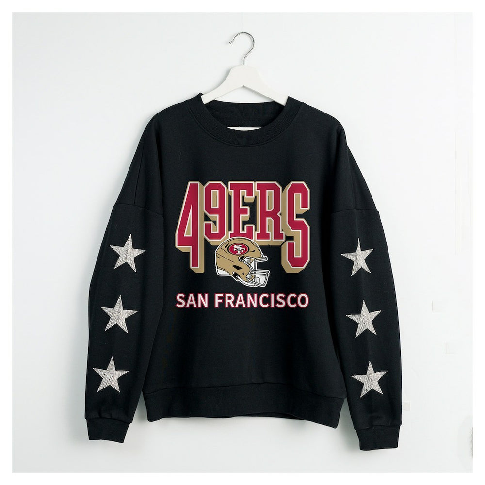 San Francisco 49ers Gameday Couture Women's Pure Victory Rhinestud Star-Sleeve Pullover Sweatshirt - Black Pullover