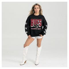 Tampa Bay Buccaneers Gameday Couture Women's Pure Victory Rhinestud Star-Sleeve Pullover Sweatshirt - Black Pullover