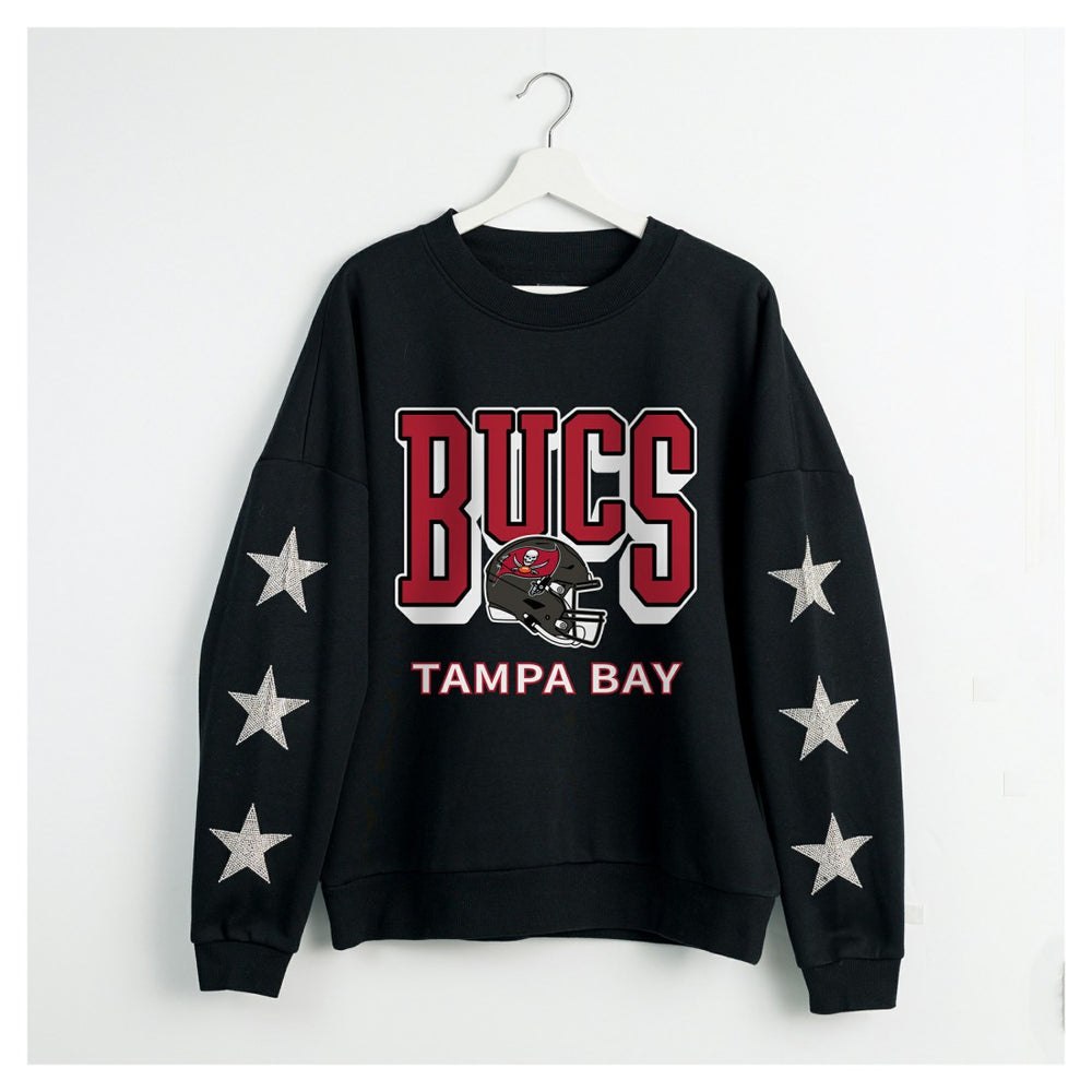 Tampa Bay Buccaneers Gameday Couture Women's Pure Victory Rhinestud Star-Sleeve Pullover Sweatshirt - Black Pullover