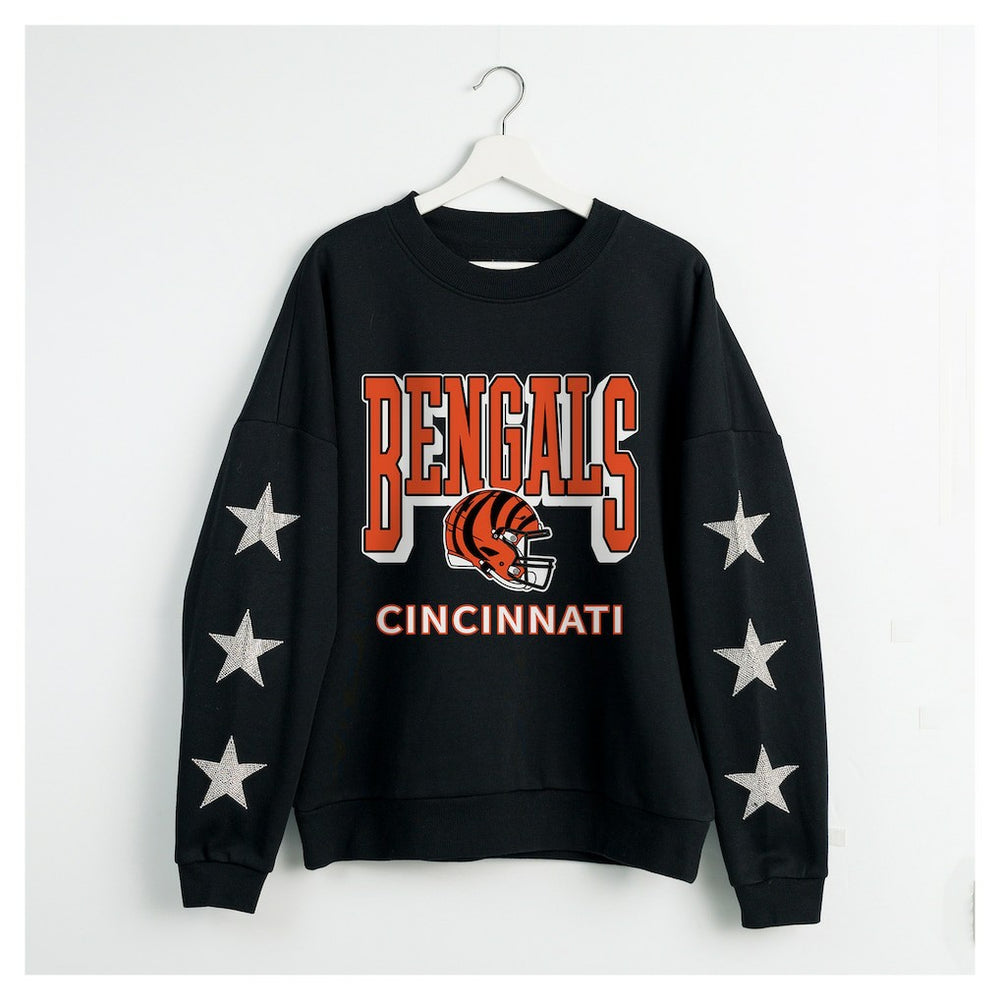 Cincinnati Bengals Gameday Couture Women's Pure Victory Rhinestud Star-Sleeve Pullover Sweatshirt - Black Pullover