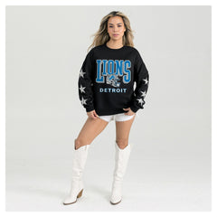 Detroit Lions Gameday Couture Women's Pure Victory Rhinestud Star-Sleeve Pullover Sweatshirt - Black Pullover