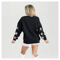 Detroit Lions Gameday Couture Women's Pure Victory Rhinestud Star-Sleeve Pullover Sweatshirt - Black Pullover