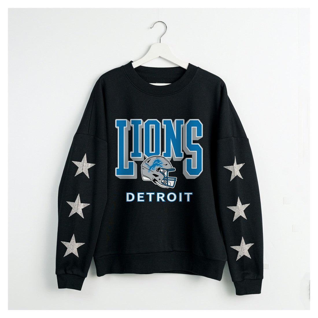 Detroit Lions Gameday Couture Women's Pure Victory Rhinestud Star-Sleeve Pullover Sweatshirt - Black Pullover