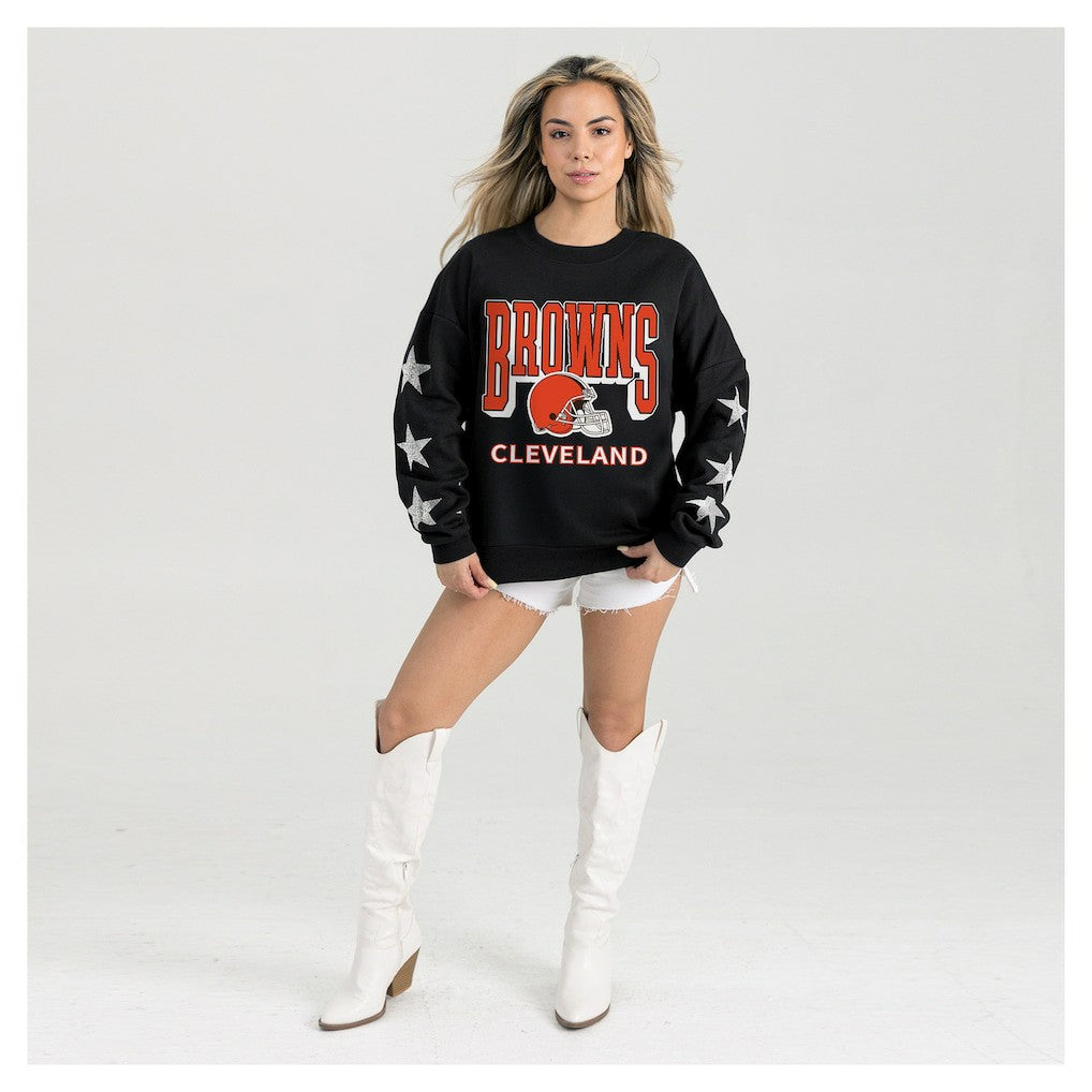 Cleveland Browns Gameday Couture Women's Pure Victory Rhinestud Star-Sleeve Pullover Sweatshirt - Black Pullover