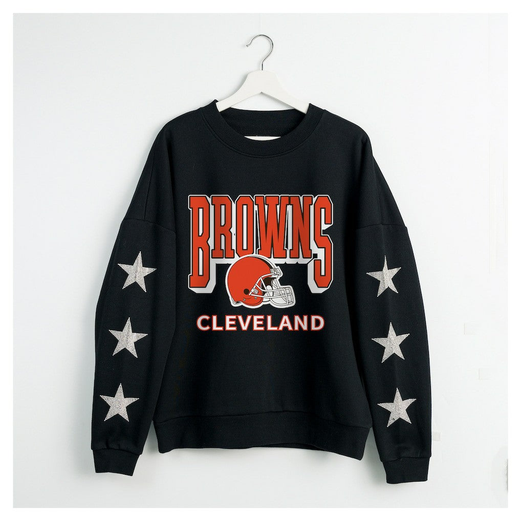 Cleveland Browns Gameday Couture Women's Pure Victory Rhinestud Star-Sleeve Pullover Sweatshirt - Black Pullover