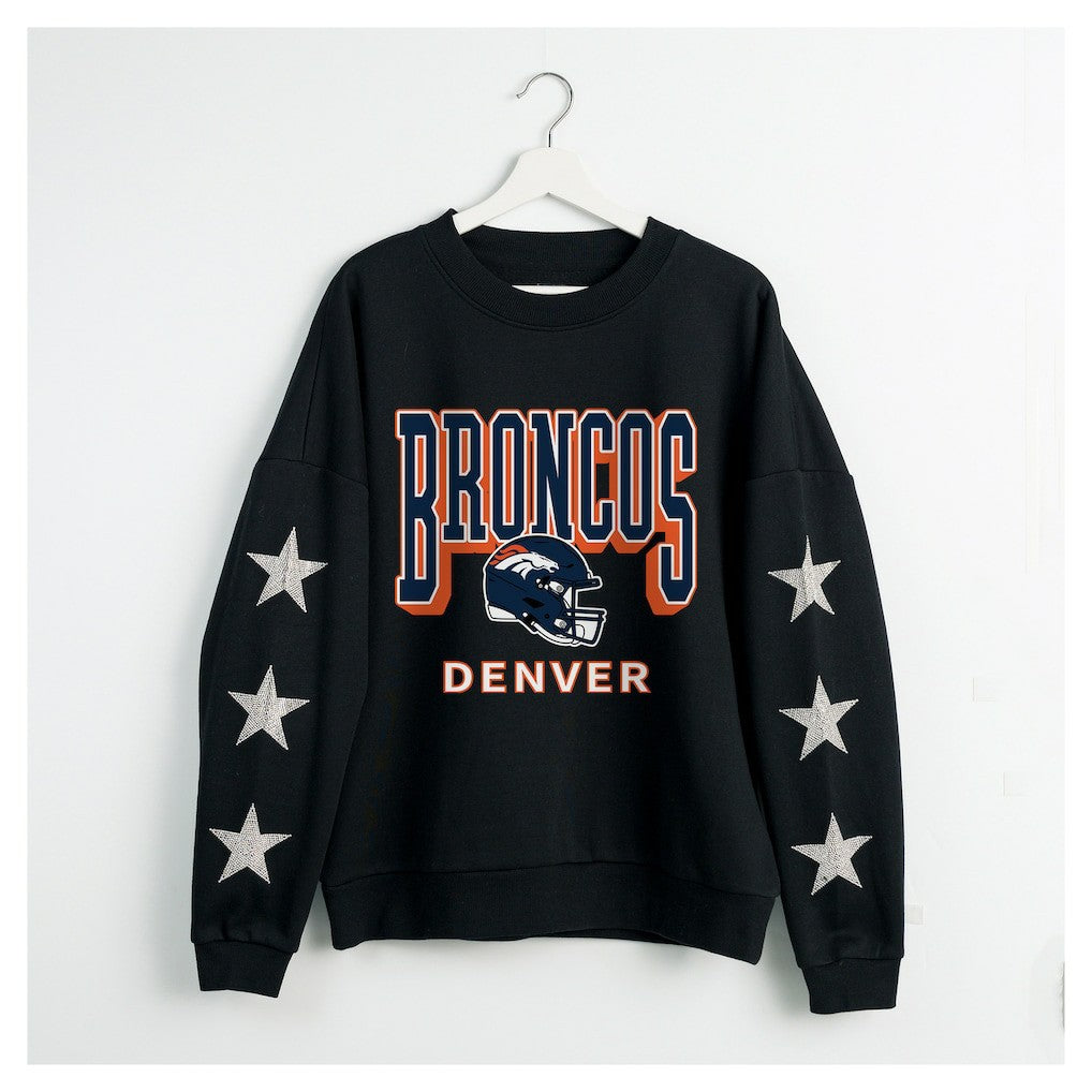 Denver Broncos Gameday Couture Women's Pure Victory Rhinestud Star-Sleeve Pullover Sweatshirt - Black Pullover