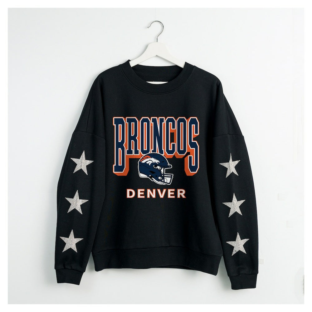 Denver Broncos Gameday Couture Women's Pure Victory Rhinestud Star-Sleeve Pullover Sweatshirt - Black Pullover