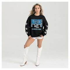 Carolina Panthers Gameday Couture Women's Pure Victory Rhinestud Star-Sleeve Pullover Sweatshirt - Black Pullover