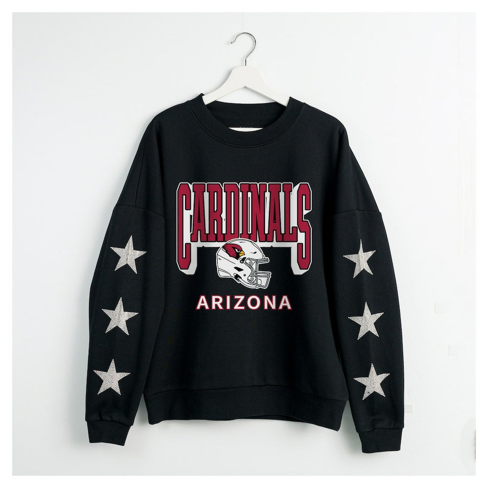 Arizona Cardinals Gameday Couture Women's Pure Victory Rhinestud Star-Sleeve Pullover Sweatshirt - Black Pullover