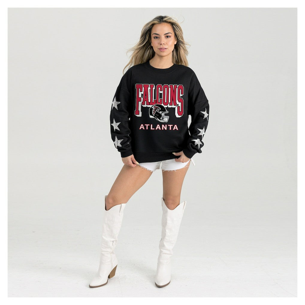 Atlanta Falcons Gameday Couture Women's Pure Victory Rhinestud Star-Sleeve Pullover Sweatshirt - Black Pullover