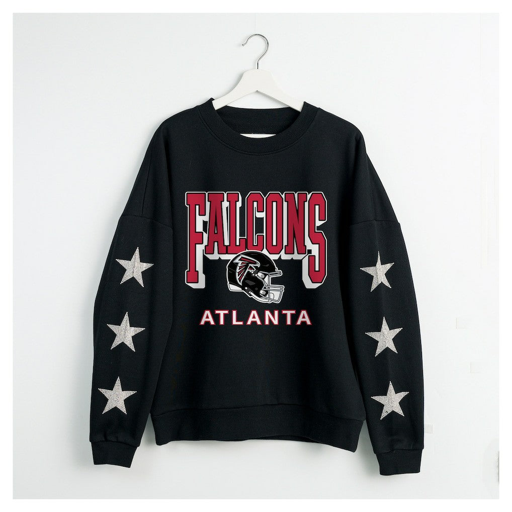Atlanta Falcons Gameday Couture Women's Pure Victory Rhinestud Star-Sleeve Pullover Sweatshirt - Black Pullover