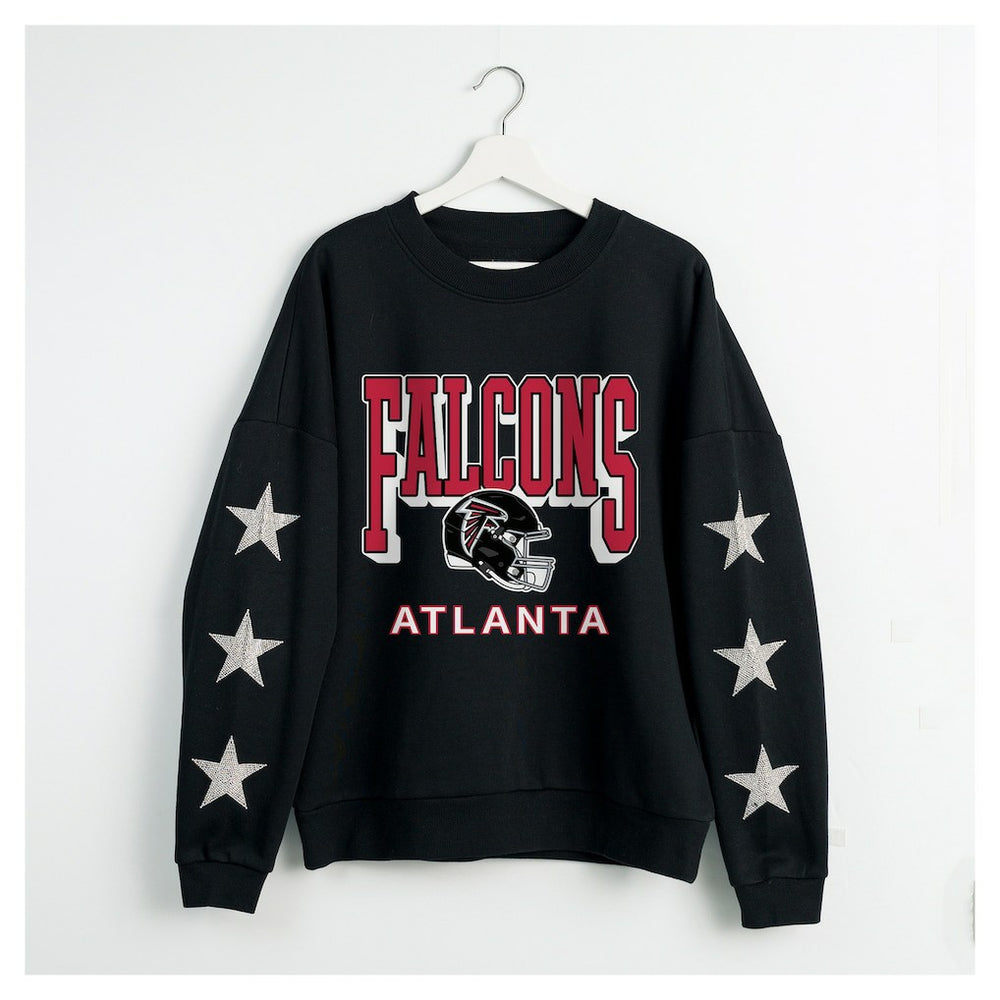 Atlanta Falcons Gameday Couture Women's Pure Victory Rhinestud Star-Sleeve Pullover Sweatshirt - Black Pullover