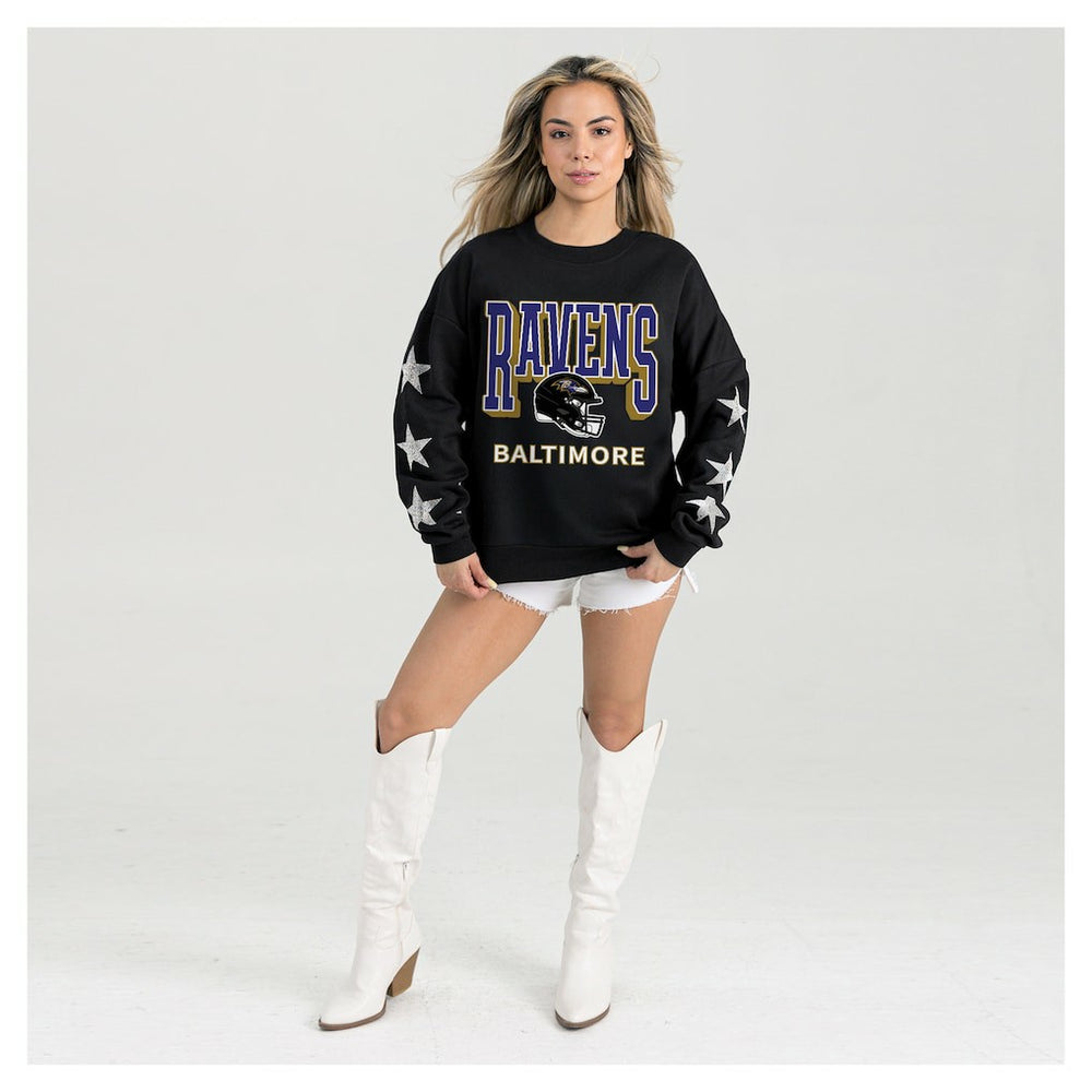 Baltimore Ravens Gameday Couture Women's Pure Victory Rhinestud Star-Sleeve Pullover Sweatshirt - Black Pullover