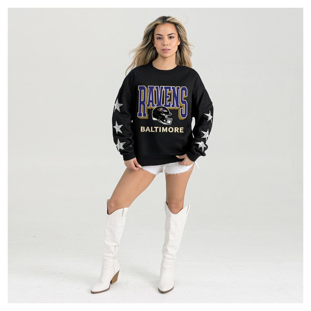 Baltimore Ravens Gameday Couture Women's Pure Victory Rhinestud Star-Sleeve Pullover Sweatshirt - Black Pullover