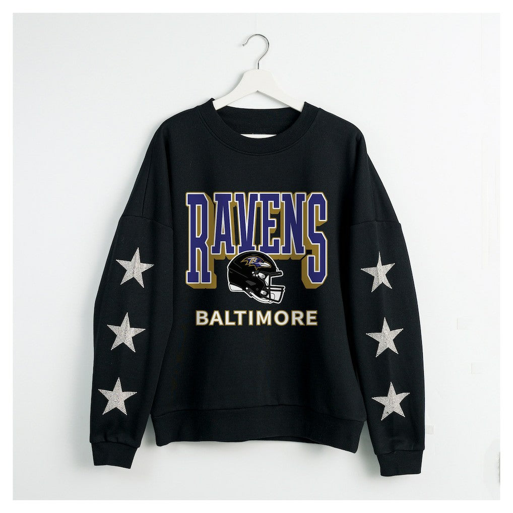 Baltimore Ravens Gameday Couture Women's Pure Victory Rhinestud Star-Sleeve Pullover Sweatshirt - Black Pullover