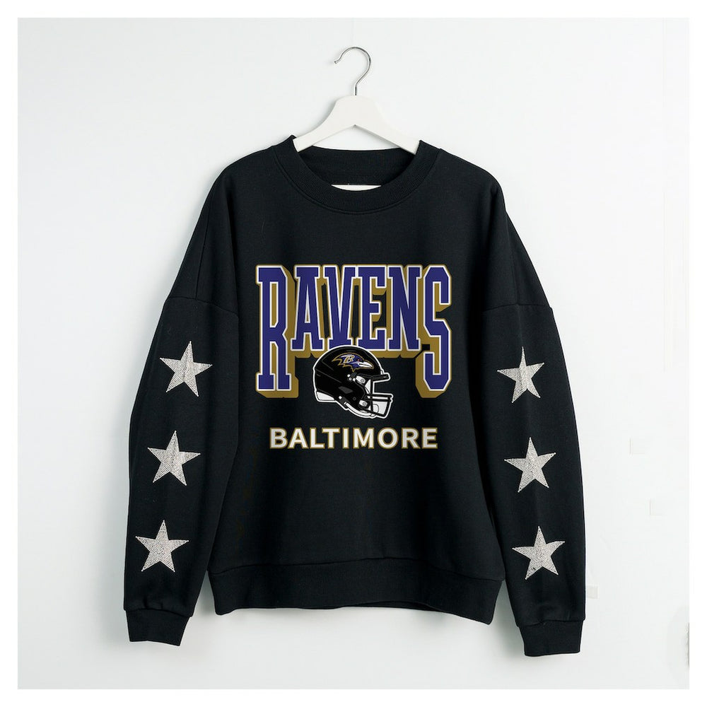 Baltimore Ravens Gameday Couture Women's Pure Victory Rhinestud Star-Sleeve Pullover Sweatshirt - Black Pullover