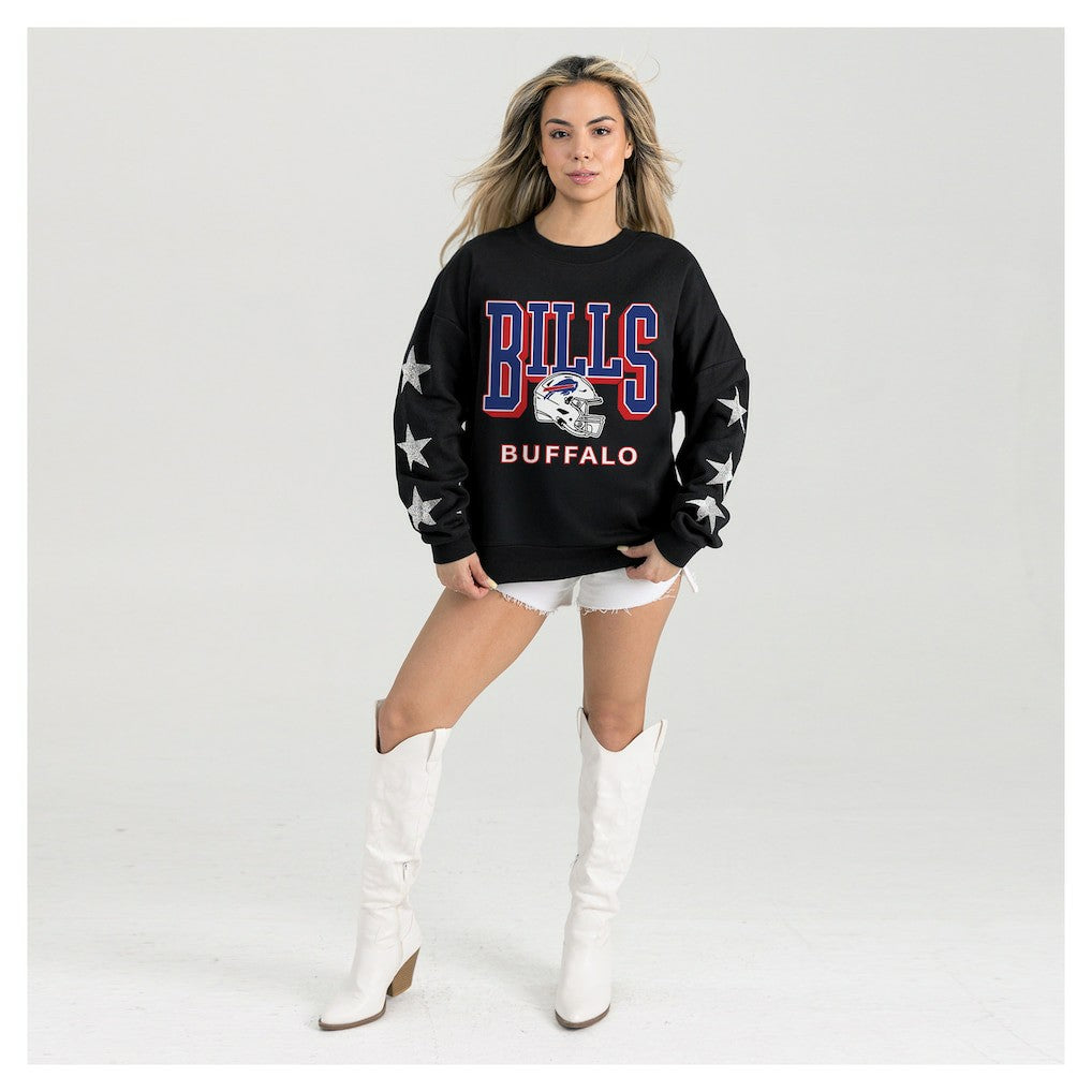 Buffalo Bills Gameday Couture Women's Pure Victory Rhinestud Star-Sleeve Pullover Sweatshirt - Black Pullover