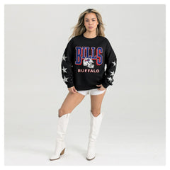 Buffalo Bills Gameday Couture Women's Pure Victory Rhinestud Star-Sleeve Pullover Sweatshirt - Black Pullover