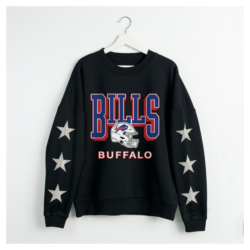 Buffalo Bills Gameday Couture Women's Pure Victory Rhinestud Star-Sleeve Pullover Sweatshirt - Black Pullover