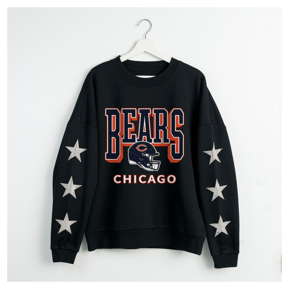 Chicago Bears Gameday Couture Women's Pure Victory Rhinestud Star-Sleeve Pullover Sweatshirt - Black Pullover