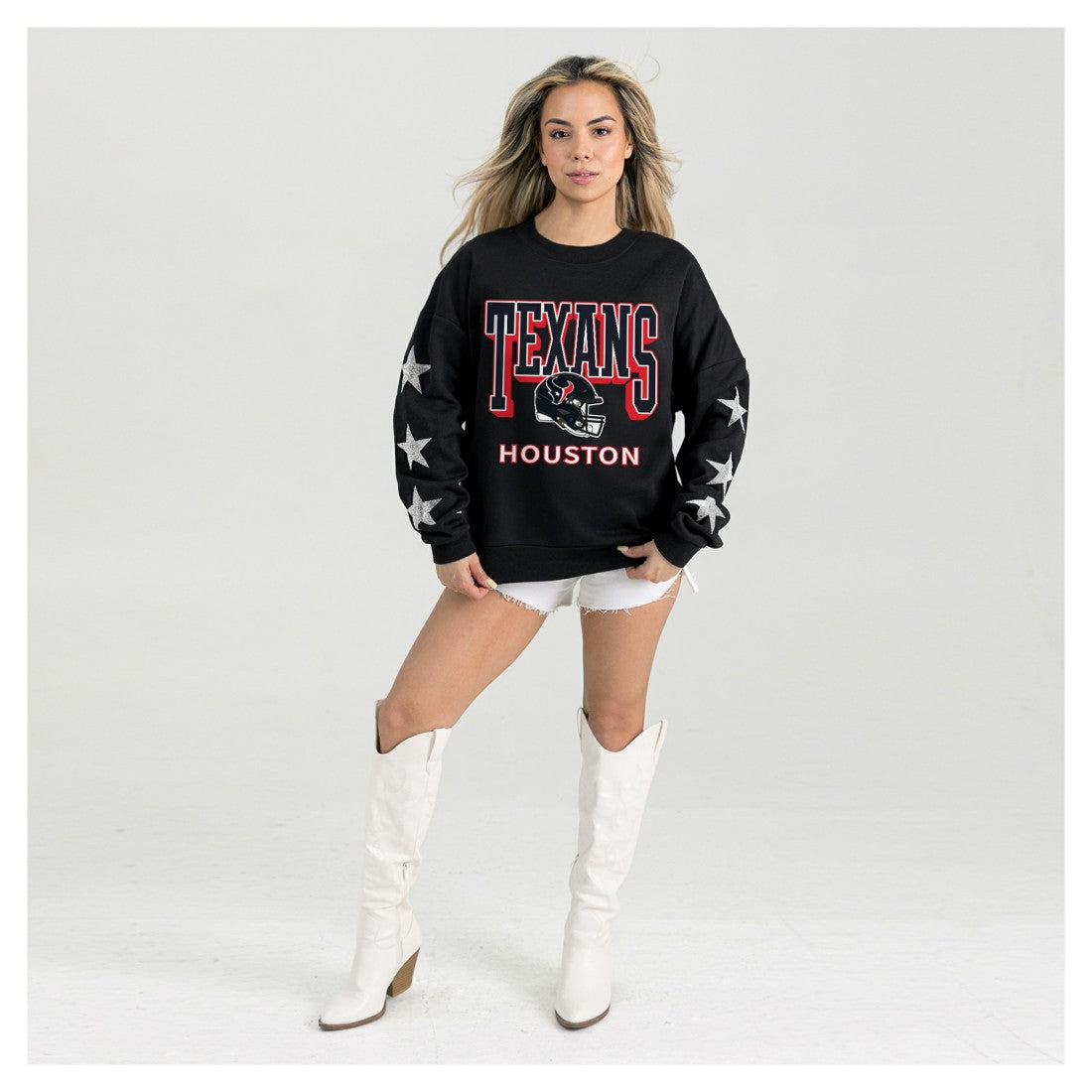 Houston Texans Gameday Couture Women's Pure Victory Rhinestud Star-Sleeve Pullover Sweatshirt - Black Pullover