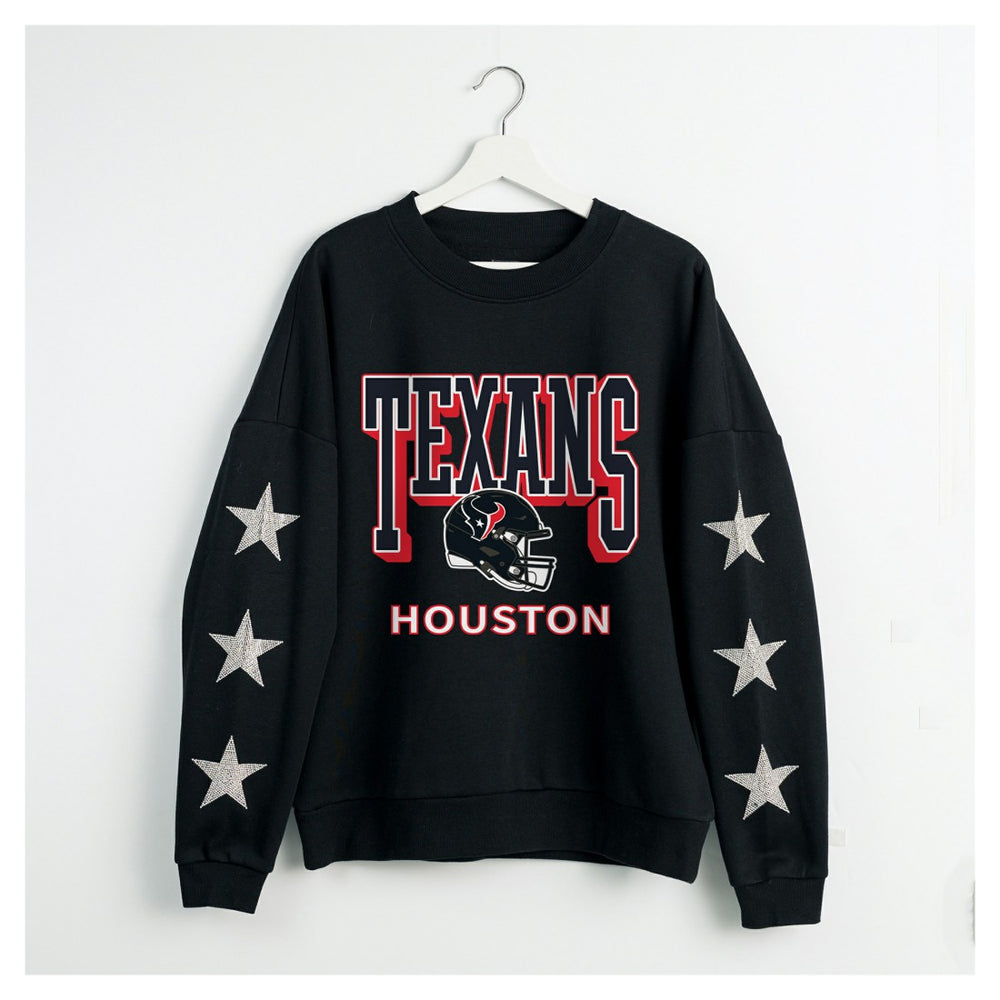 Houston Texans Gameday Couture Women's Pure Victory Rhinestud Star-Sleeve Pullover Sweatshirt - Black Pullover