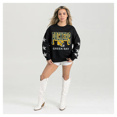 Green Bay Packers Gameday Couture Women's Pure Victory Rhinestud Star-Sleeve Pullover Sweatshirt - Black Pullover
